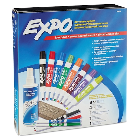 Expo Dry Erase Marker/Eraser/Cleaner Kit, Medium Assorted Tips/Colors, PK12 80054